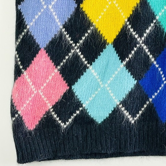 Brass Plum Vintage 80s Rainbow Argyle Angora Wool Blend Sweater Womens Sz Small - Picture 3 of 7
